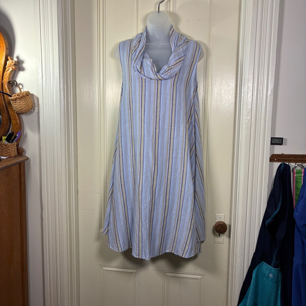 Luna Luz Dress S Linen striped pull on beach coastal vacation cruise resort